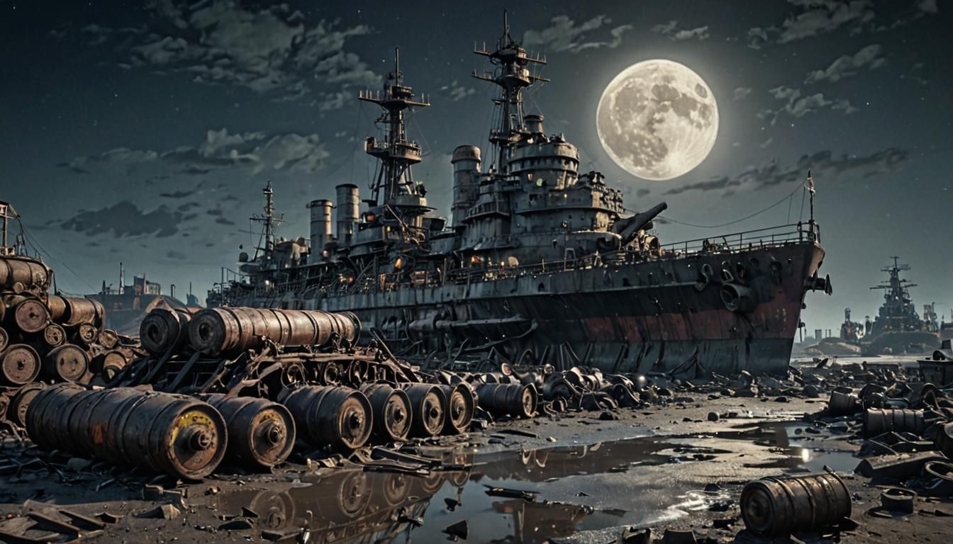 Dieselpunk Battleship in Ruined Industrial Wasteland