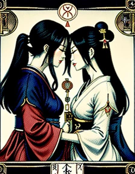 Japanese Style Tarot Card: The Lovers