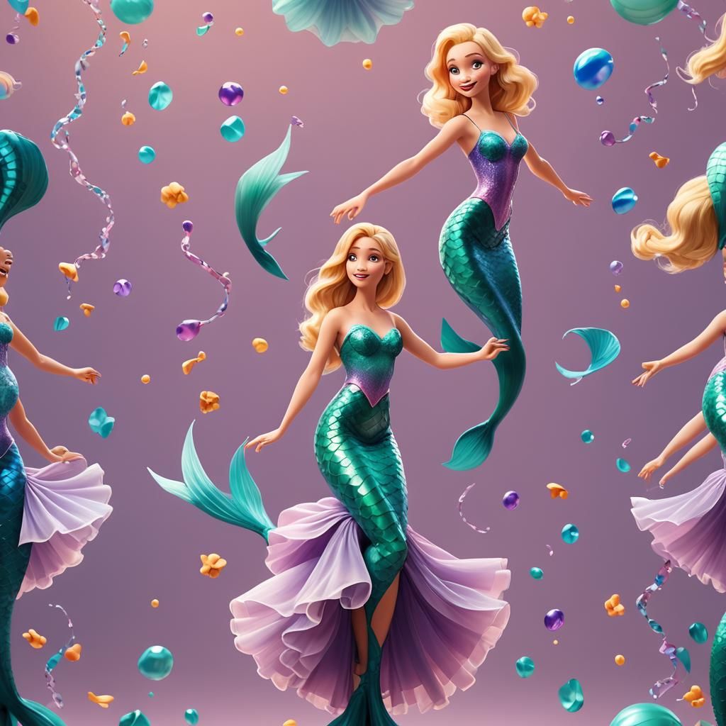 Blonde Ballet Dancer in Mermaid Dress: 3D Digital Art