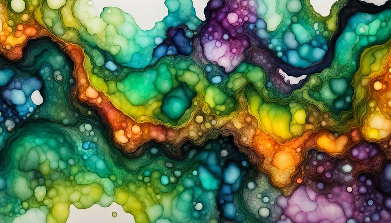 Fluorescent Alcohol Ink Stream: Abstract Fluid Art