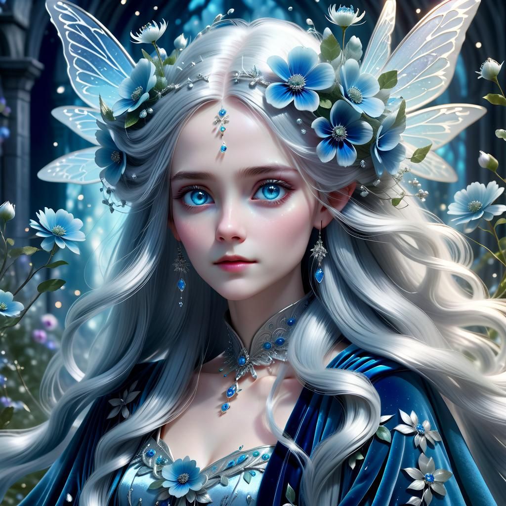 Ethereal Fairy Queen with Velvet Flowers, Detailed Matte Pai...