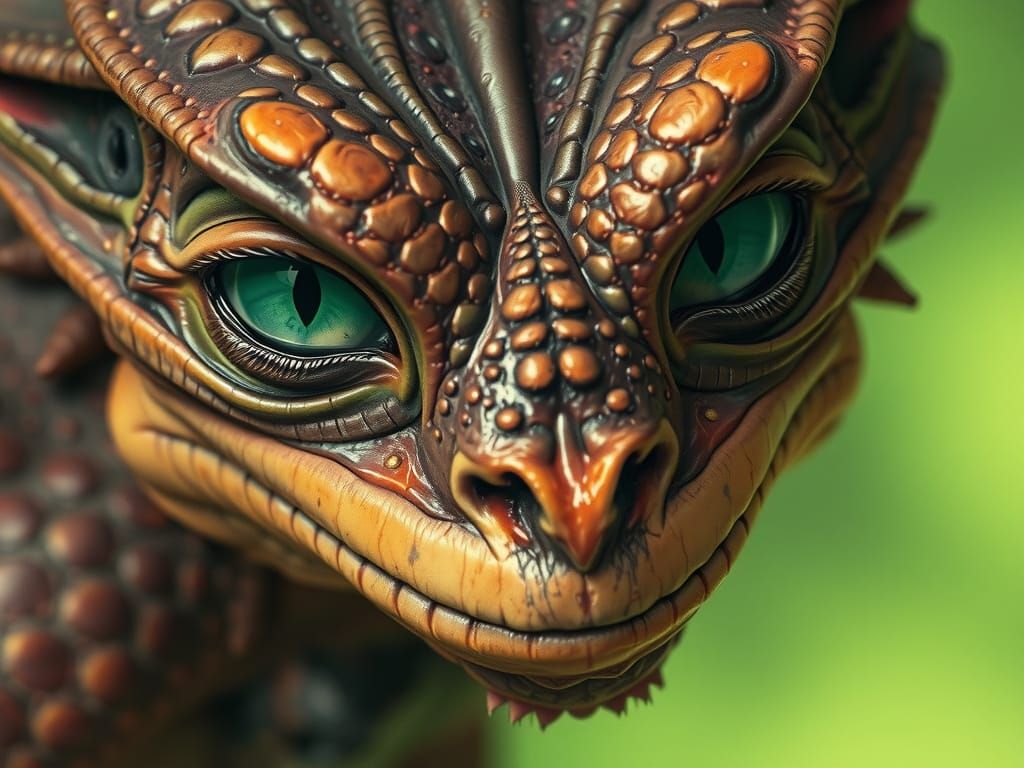 Reptilian Space Opera Figure with Emerald Eyes in Brown Skin