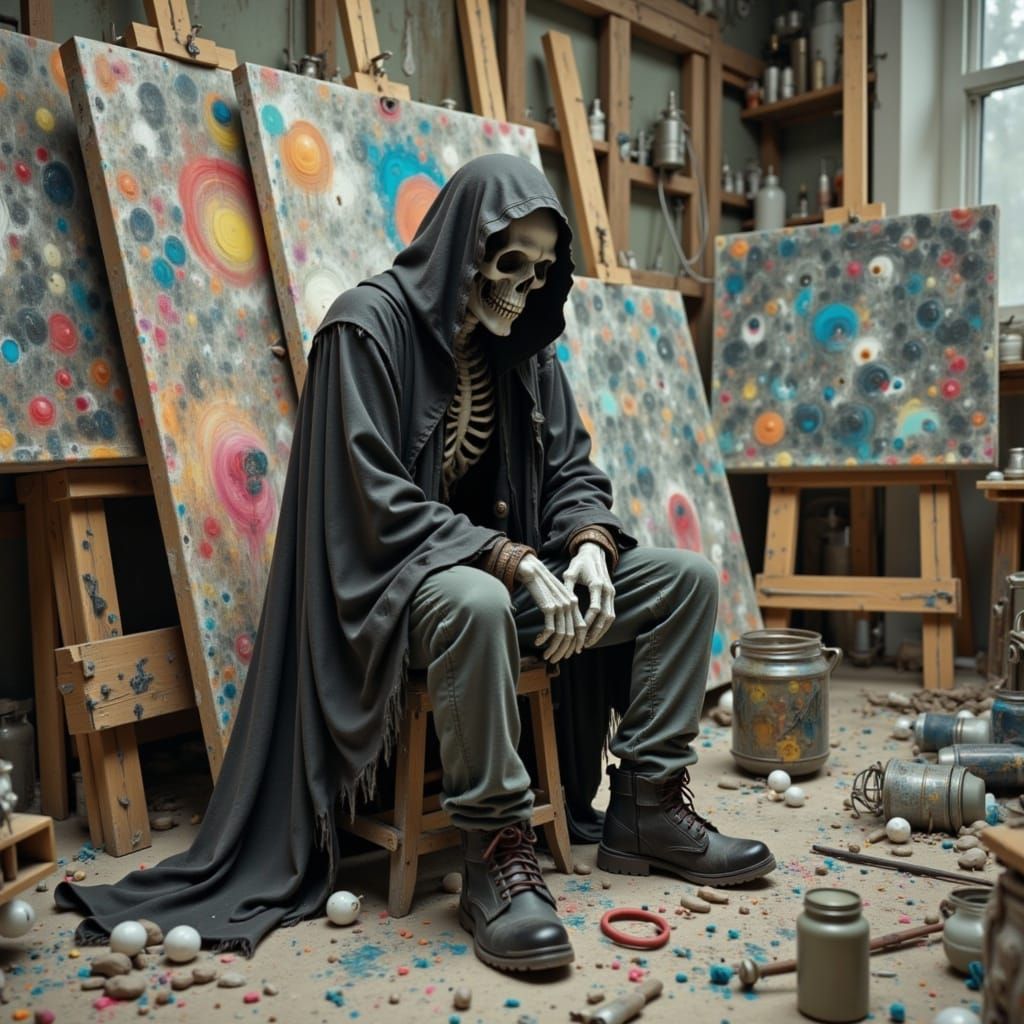 Grim Reaper's Artistic Break: Digital Painting