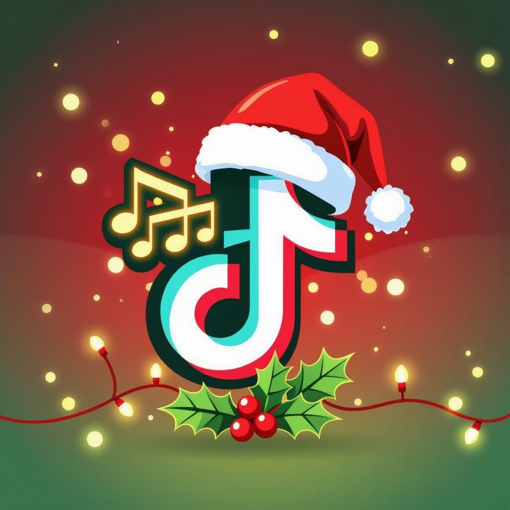 TikTok Logo in Festive Santa Hat with Holly
