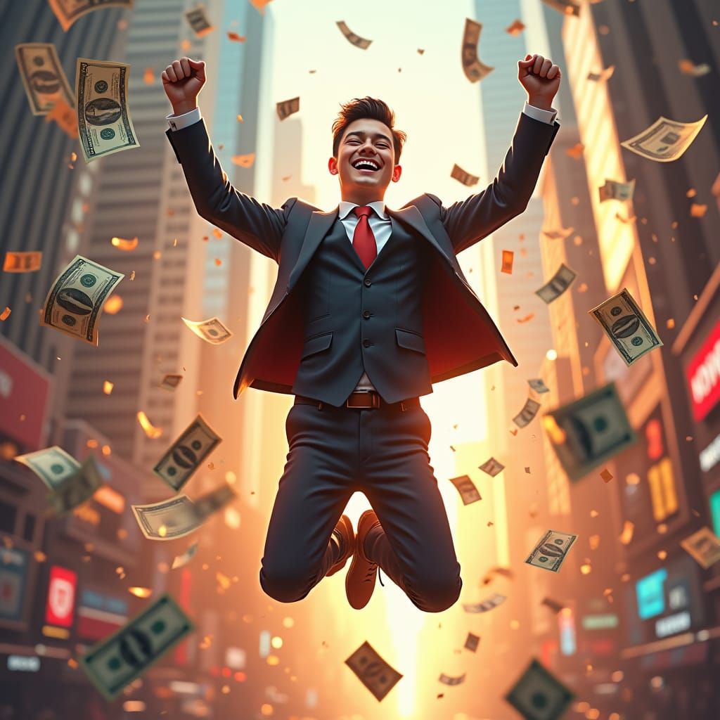 Triumphant Leap of a Sharply Dressed Man