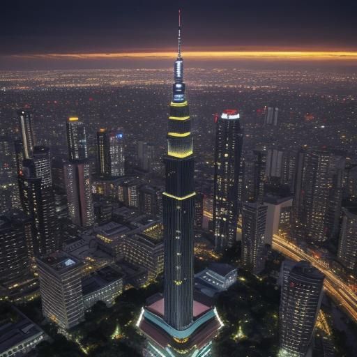 Jakarta Skyline: Tower at Night in Anime Style
