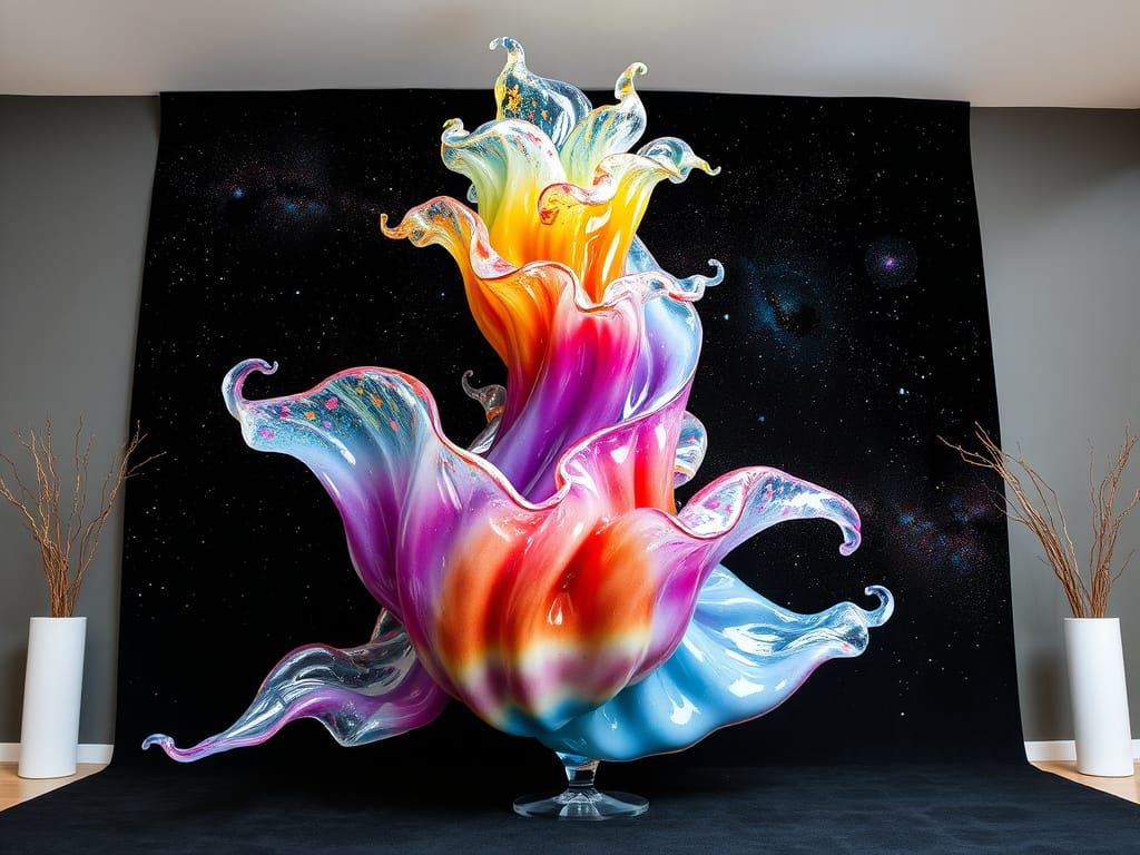 Glass Nebula Sculpture in Cosmic Sky