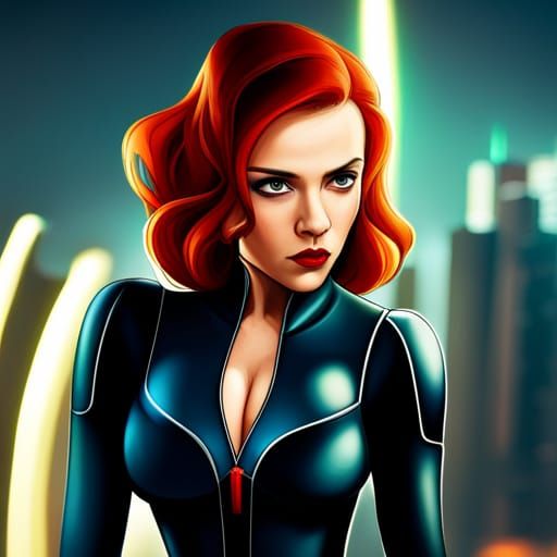 Black Widow in Spandex: Detailed Matte Painting
