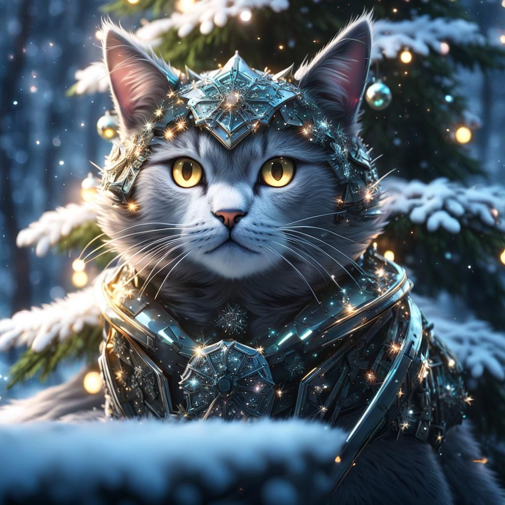 Anime Christmas Tree Cat with Mech Details