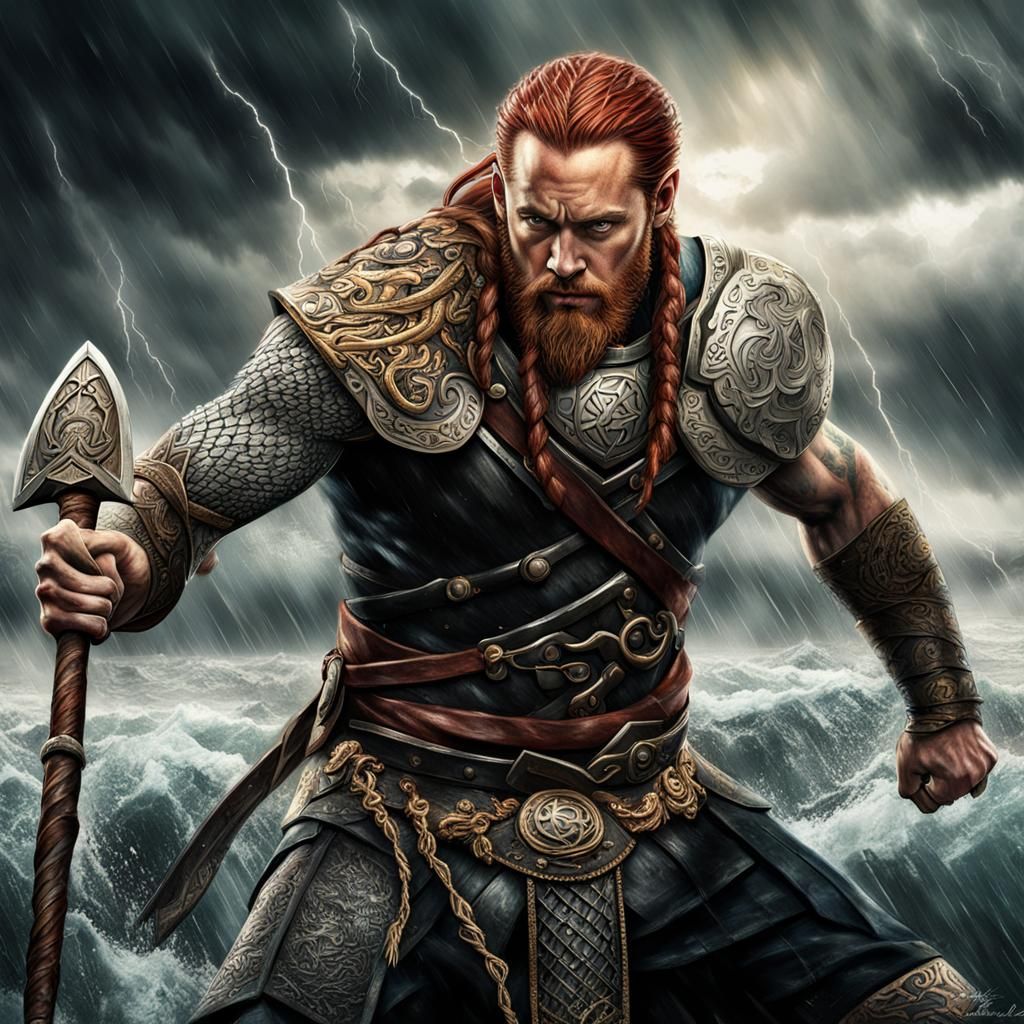 Loki, Norse God of War, in Hyperrealism