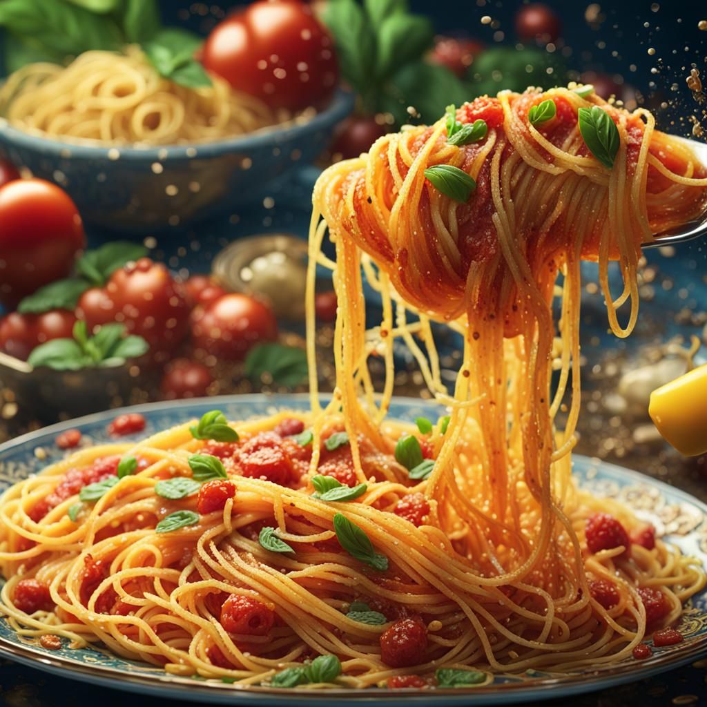 Hyperrealistic Italian Spaghetti in Splash Art Style