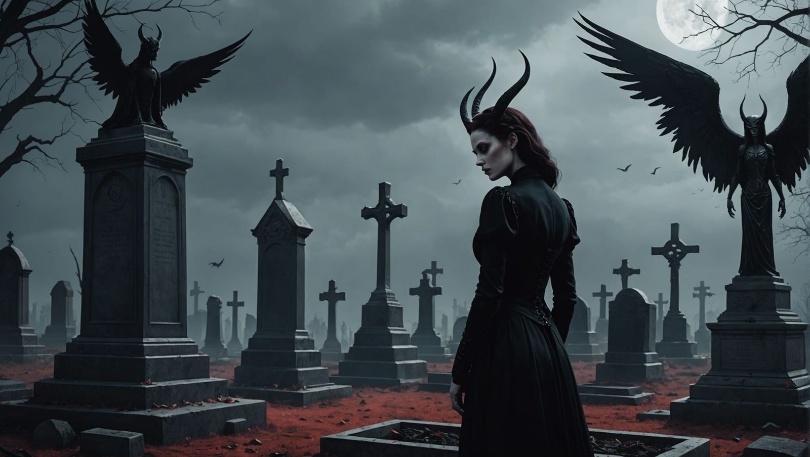 Gothic Mourning: Lucifer's Watchful Gaze From Above