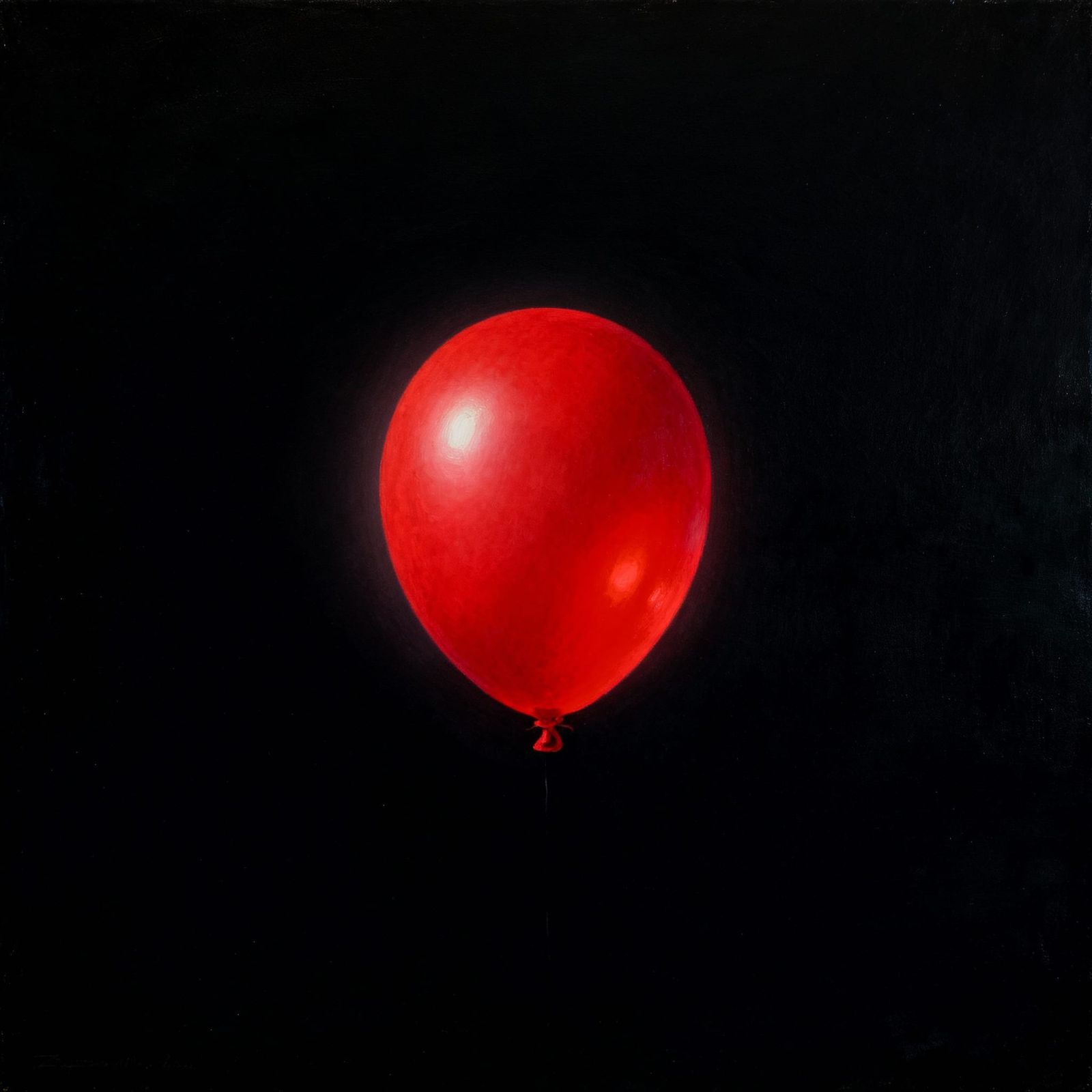 Surreal Red Balloon in Infinite Void Oil Painting