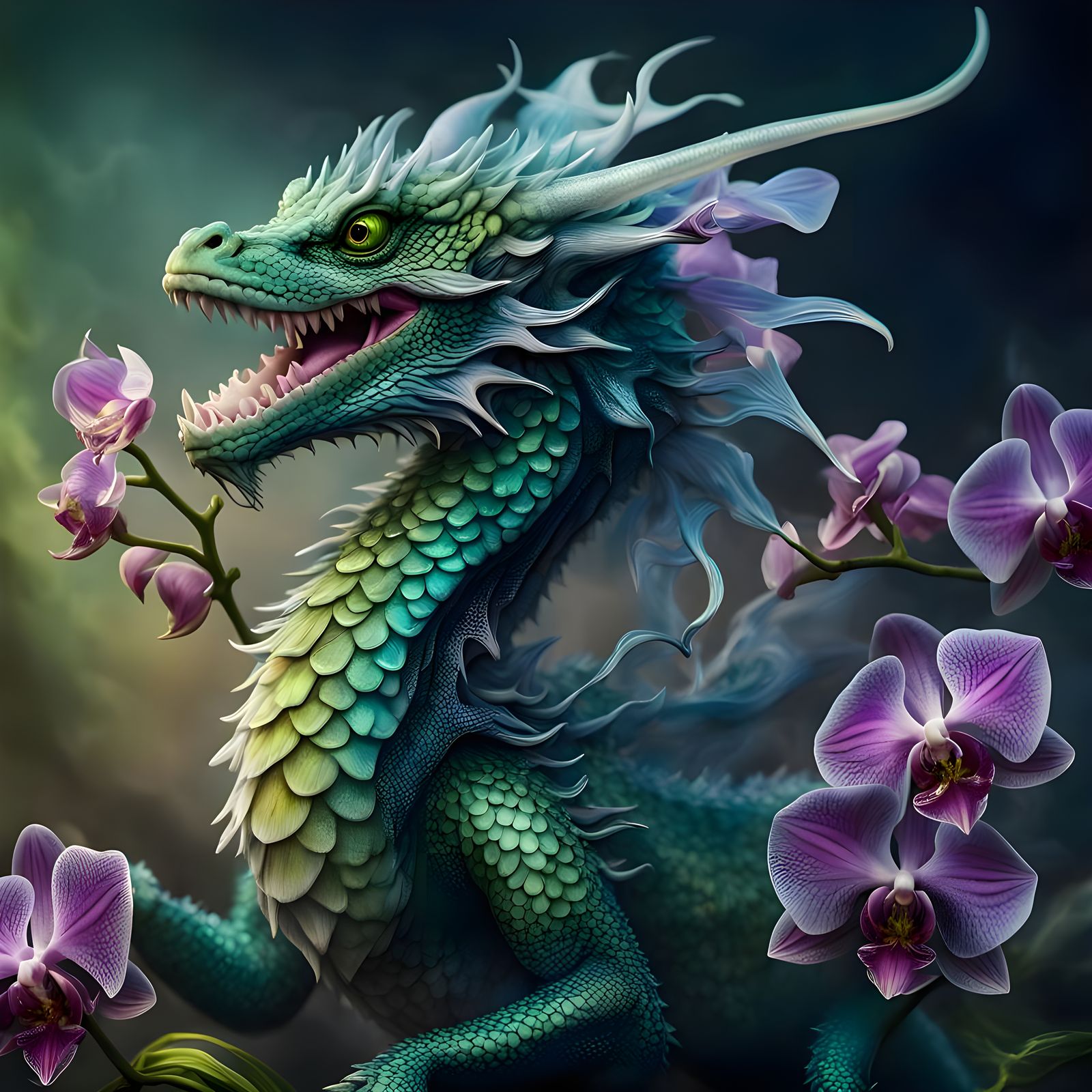 Iridescent Dragon in Twilight Bloom