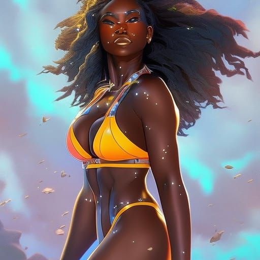 Hyperrealistic Black Girl in Bikini Splash Art