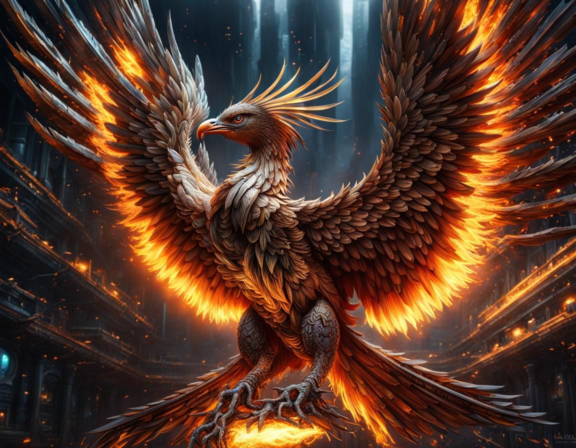 Mechanical Phoenix Rising: Futuristic Digital Painting