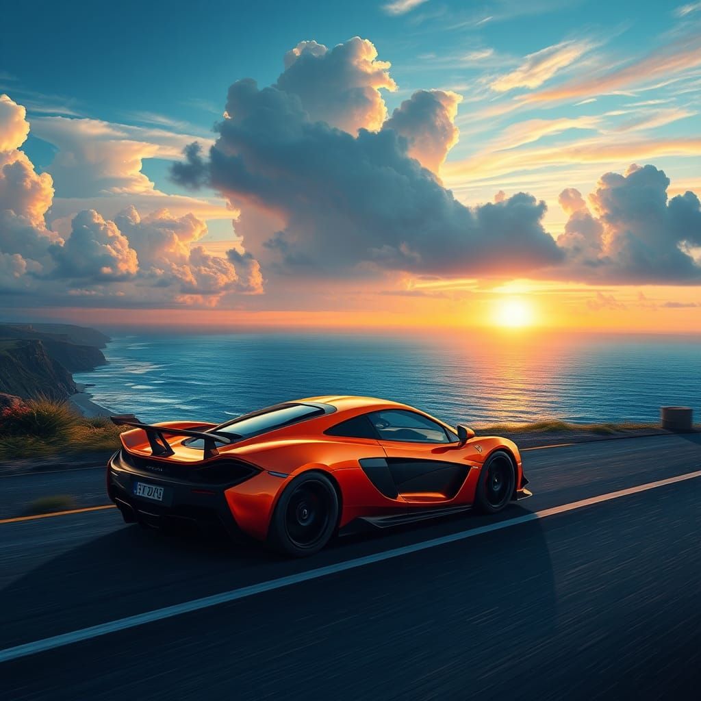 McLaren F1 Supercar at Sunset: Digital Illustration