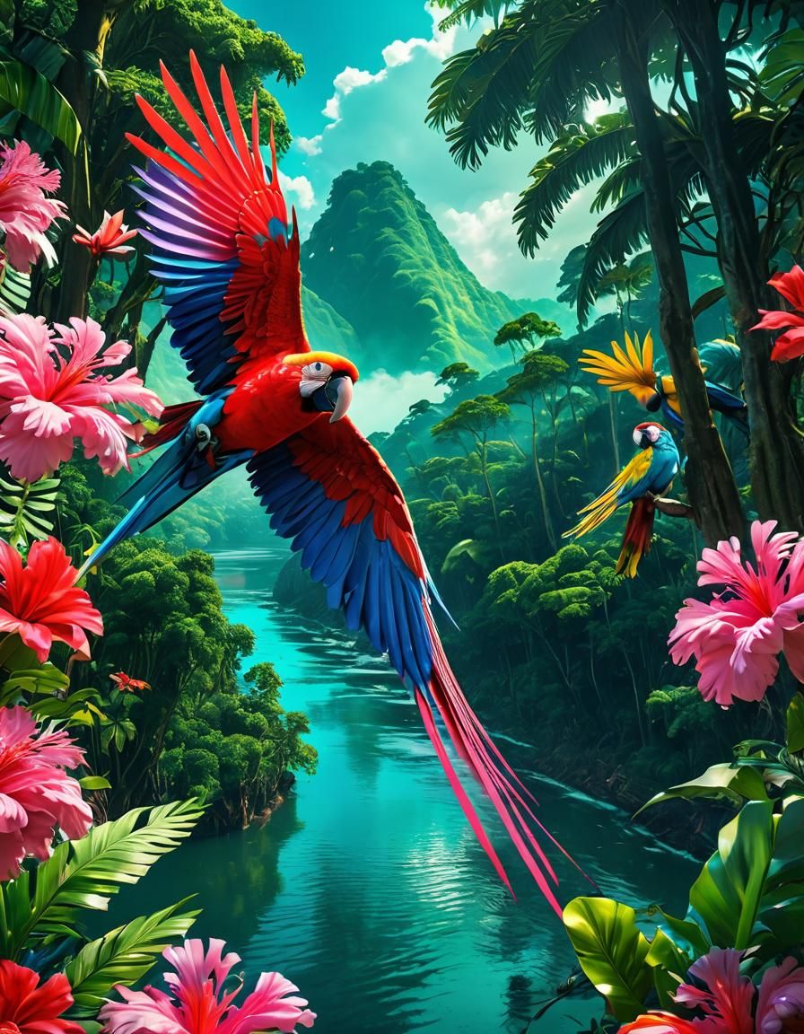 Amazon River Forest in Vaporwave Metallic Ink