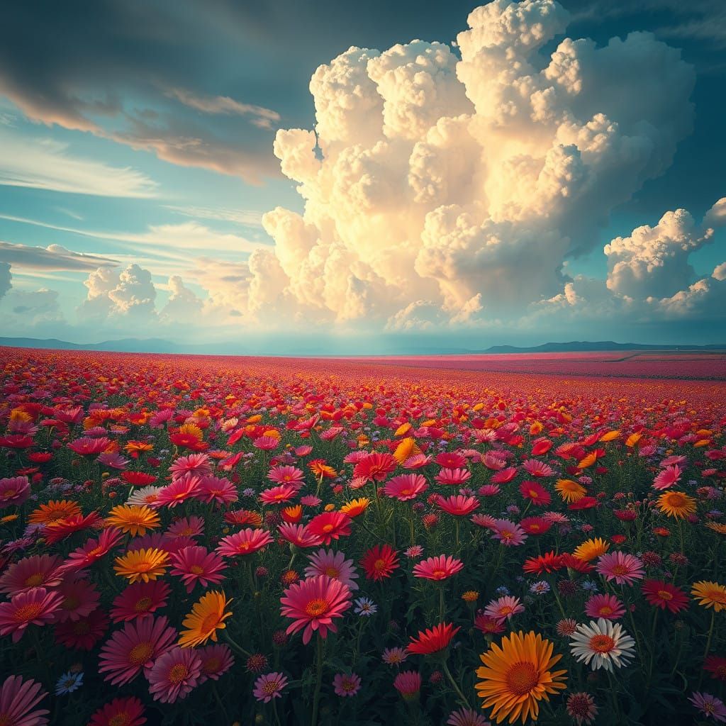 Vibrant Lush Flower Fields in a Cyberpunk Aesthetic