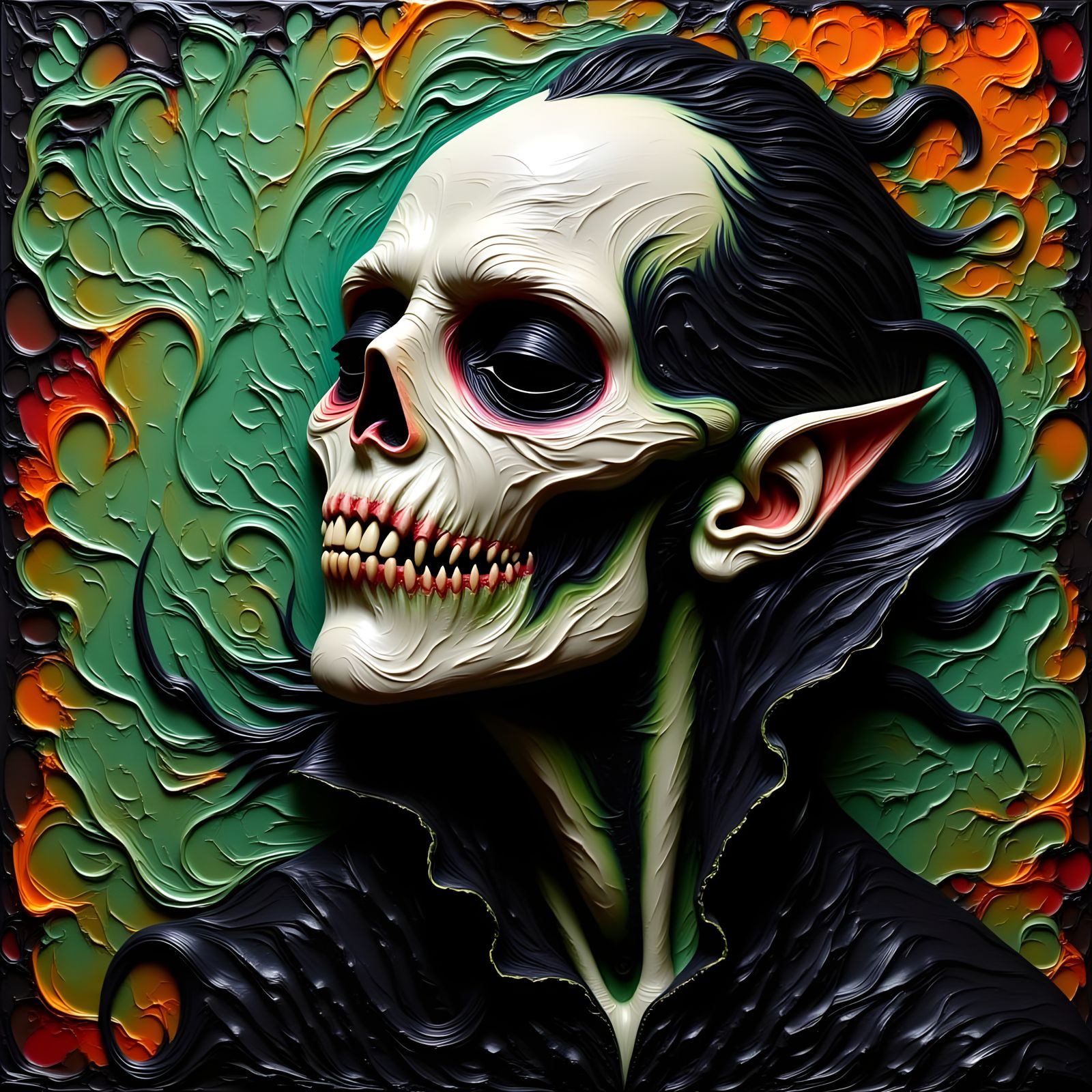 Surreal Impasto Painting of Nosferatu's Haunting, High-Contr...