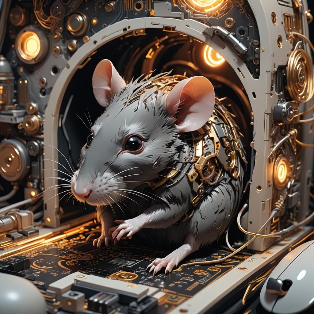 Rat's Home Inside a Computer Mouse: 3D Anime Art