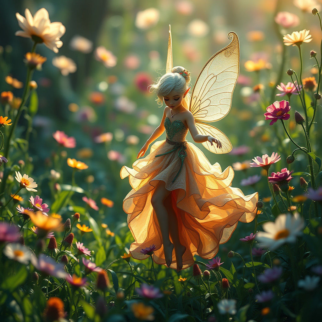Enchanted Pixie in Whimsical Floral Wonderland