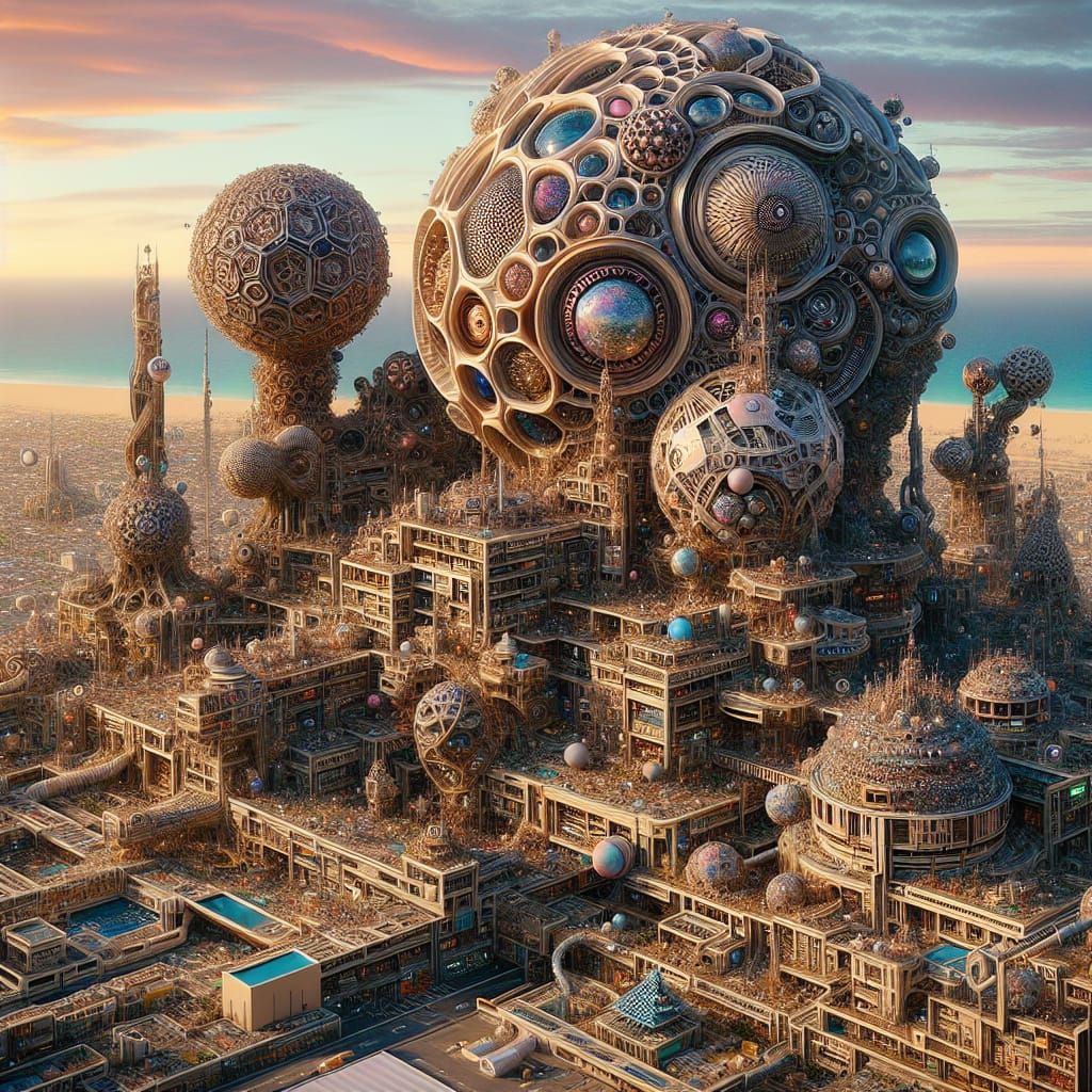 Alien City Panorama with Anarchy-tecture Elements