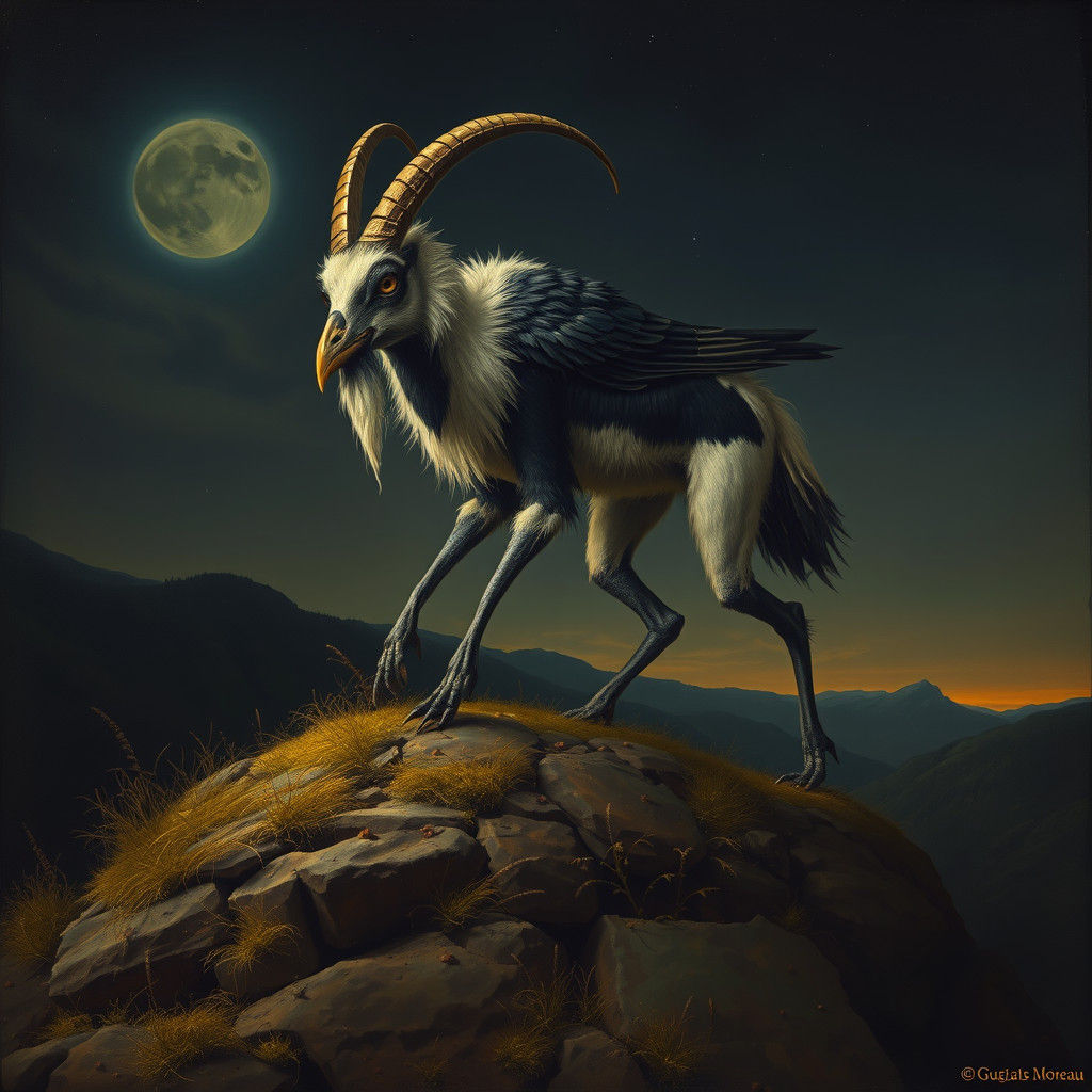 Magpie Goat Hybrid Monster in Hyperreal Style