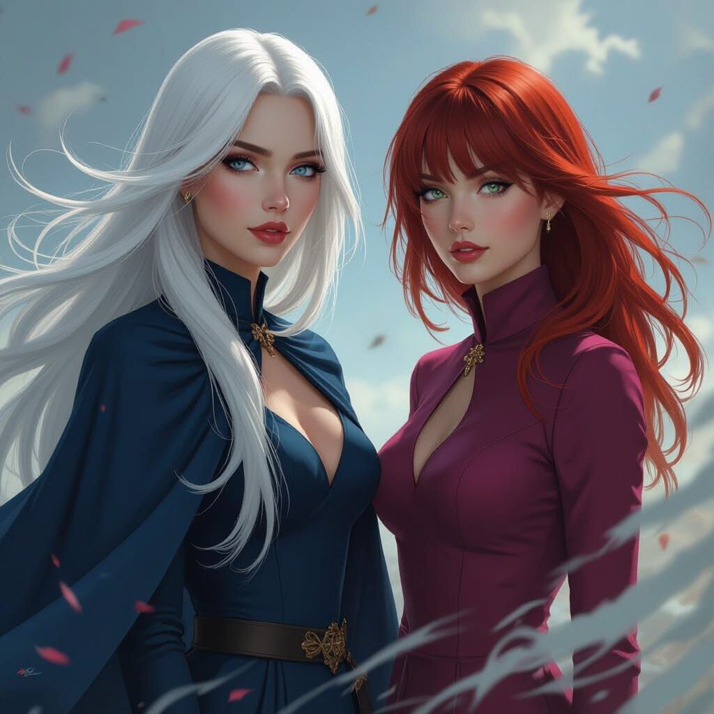 Two Women in Swirling Winds: Digital Matte Painting