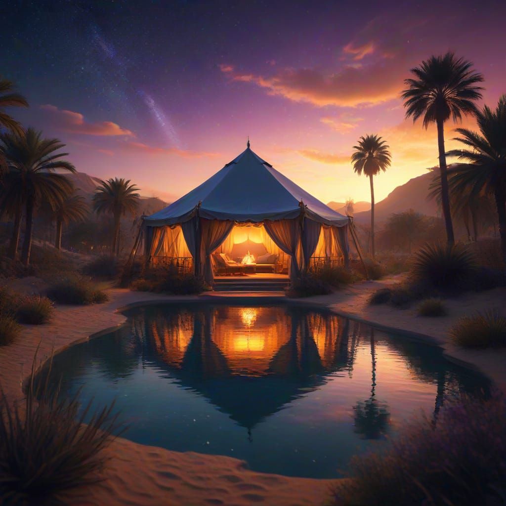 Fantasy Couple in Turquoise Oasis at Sunset