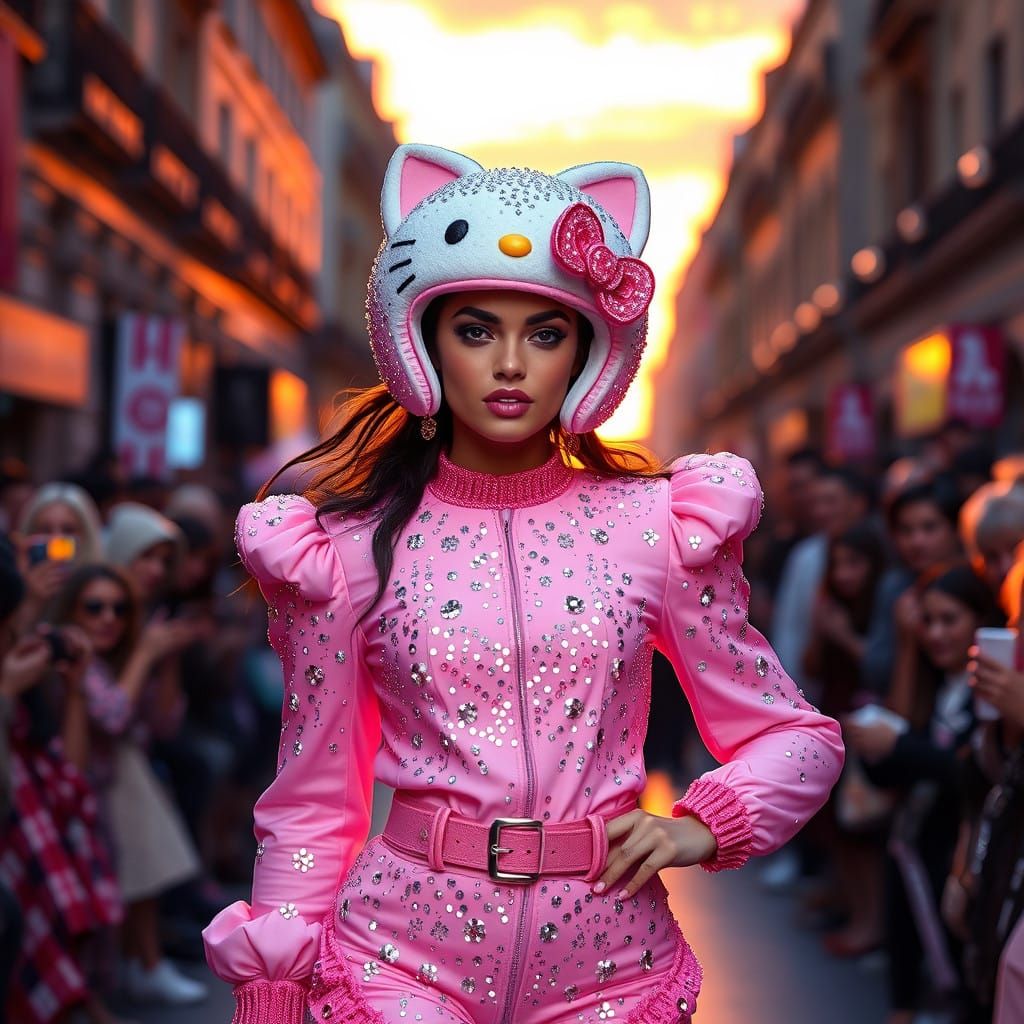 Vibrant Hello Kitty Quarterback Costume in Whimsical Parisia...