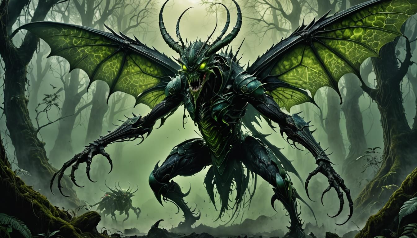 Demon Mantis Creature in Detailed Matte Painting