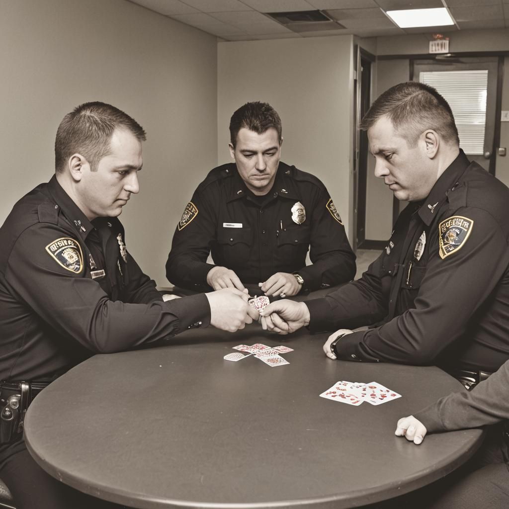 Police Officers Playing Poker in Breakroom