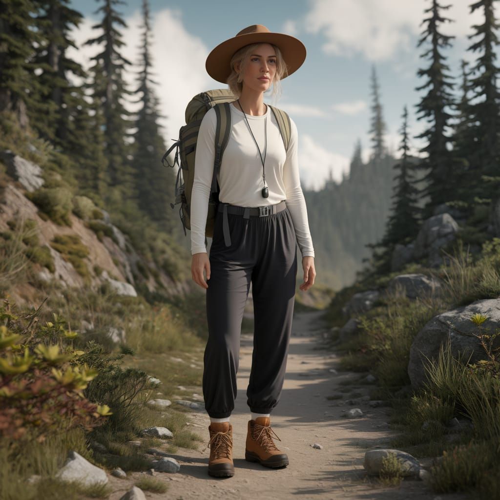 Woman Hiker on Overgrown Trail