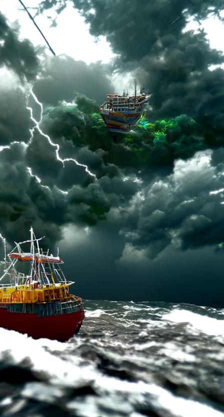 Ship on High Seas in Photorealistic 3D Rendering