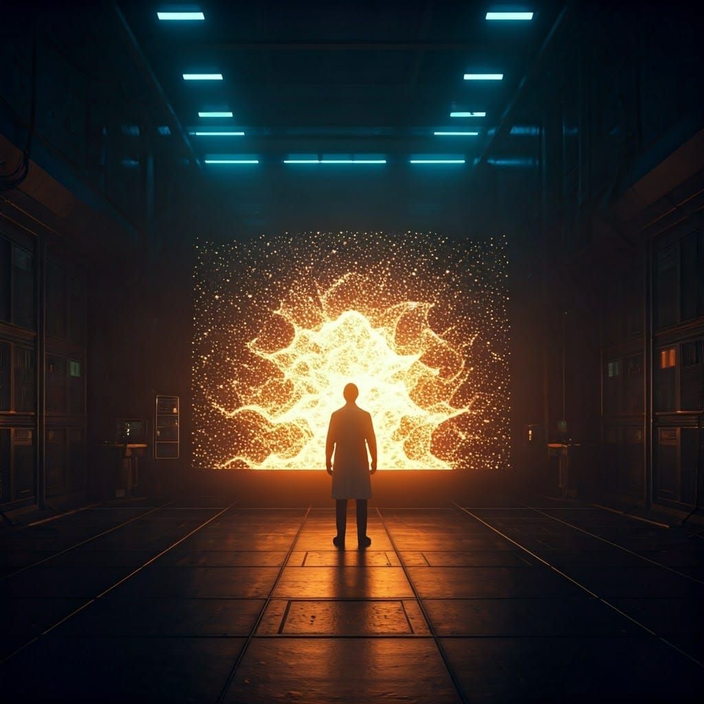 Ethereal Scientist Surrounded by Volumetric Light