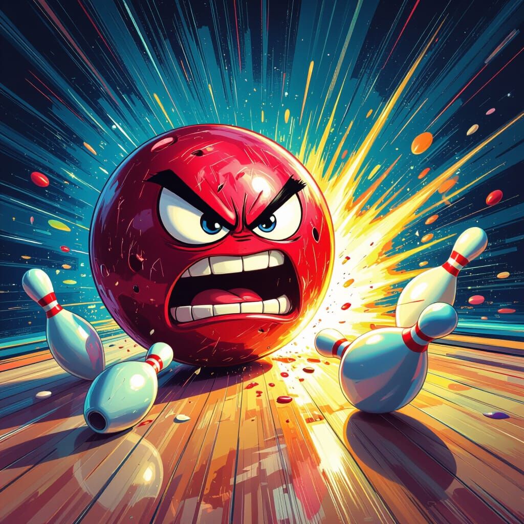 Angry Bowling Ball Strikes Pins: Moebius-Inspired Art