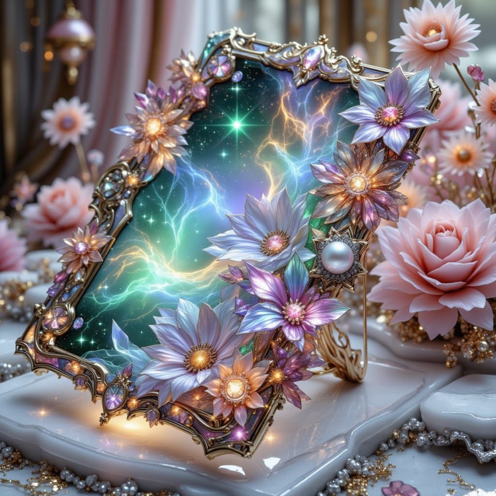 Rose Gold Technological Device with Holographic Jewels