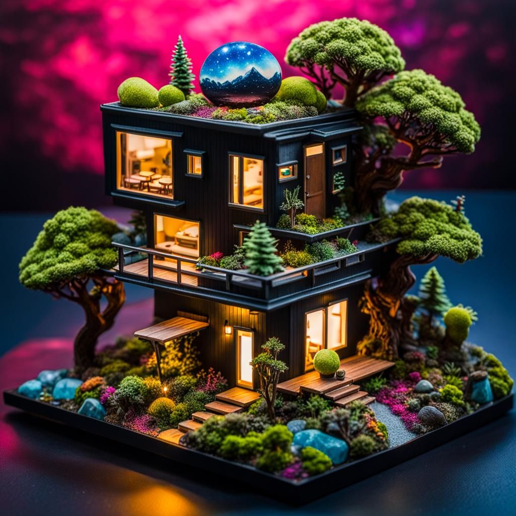 Futuristic Matchbox Tiny House with Northern Lights