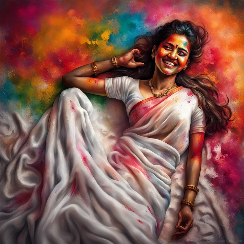 Indian Girl after Holi Celebration: Hyperrealistic Portrait