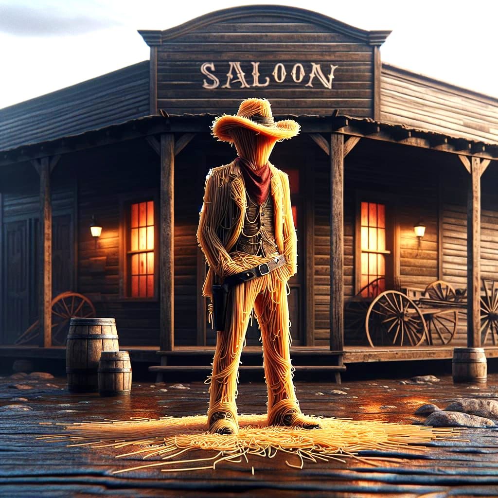 Spaghetti Cowboy in Old West Saloon