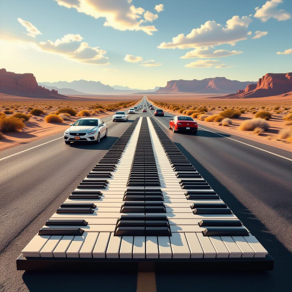 Desert Highway Piano Keys with Music in the Air