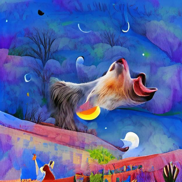 Dog Howling at the Moon in the Night