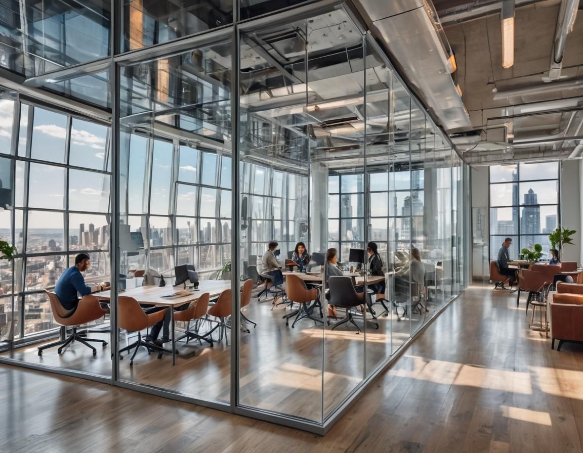 Futuristic Skyscraper Coworking Space with Breathtaking City...