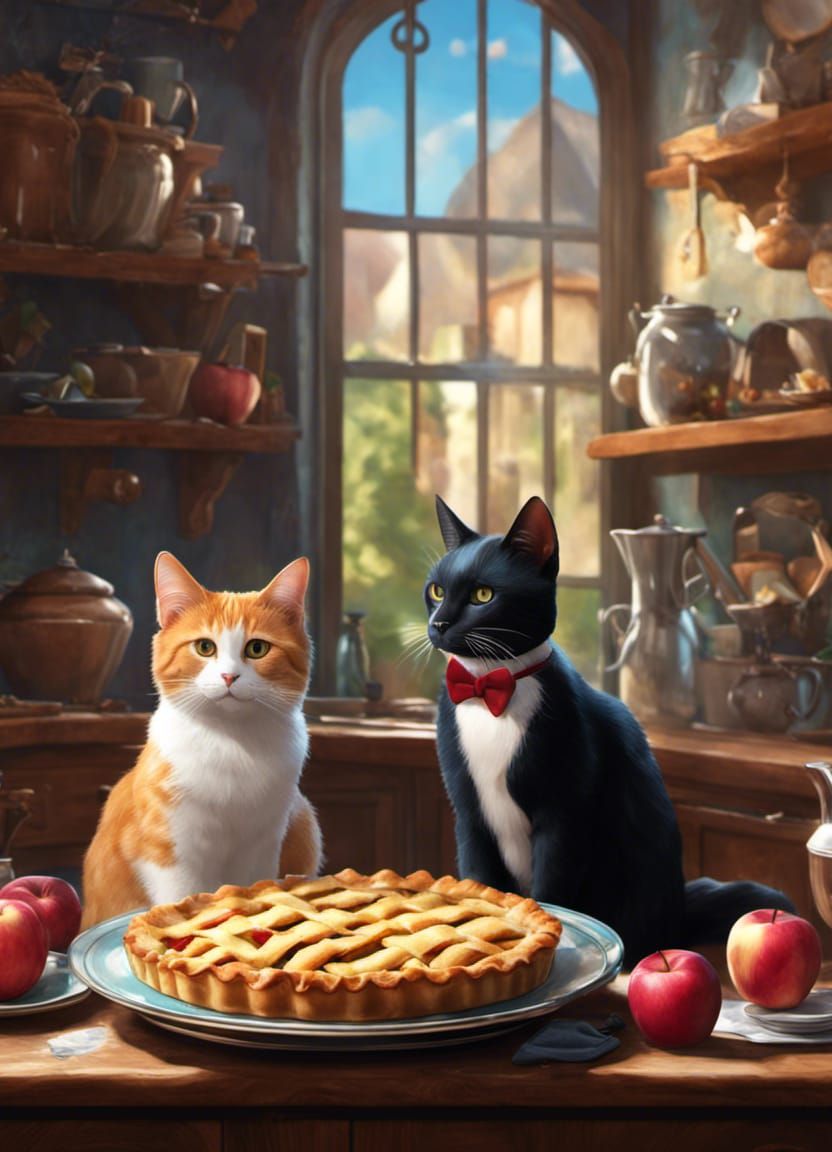 Cats Baking Apple Pie: An Expressionist Painting