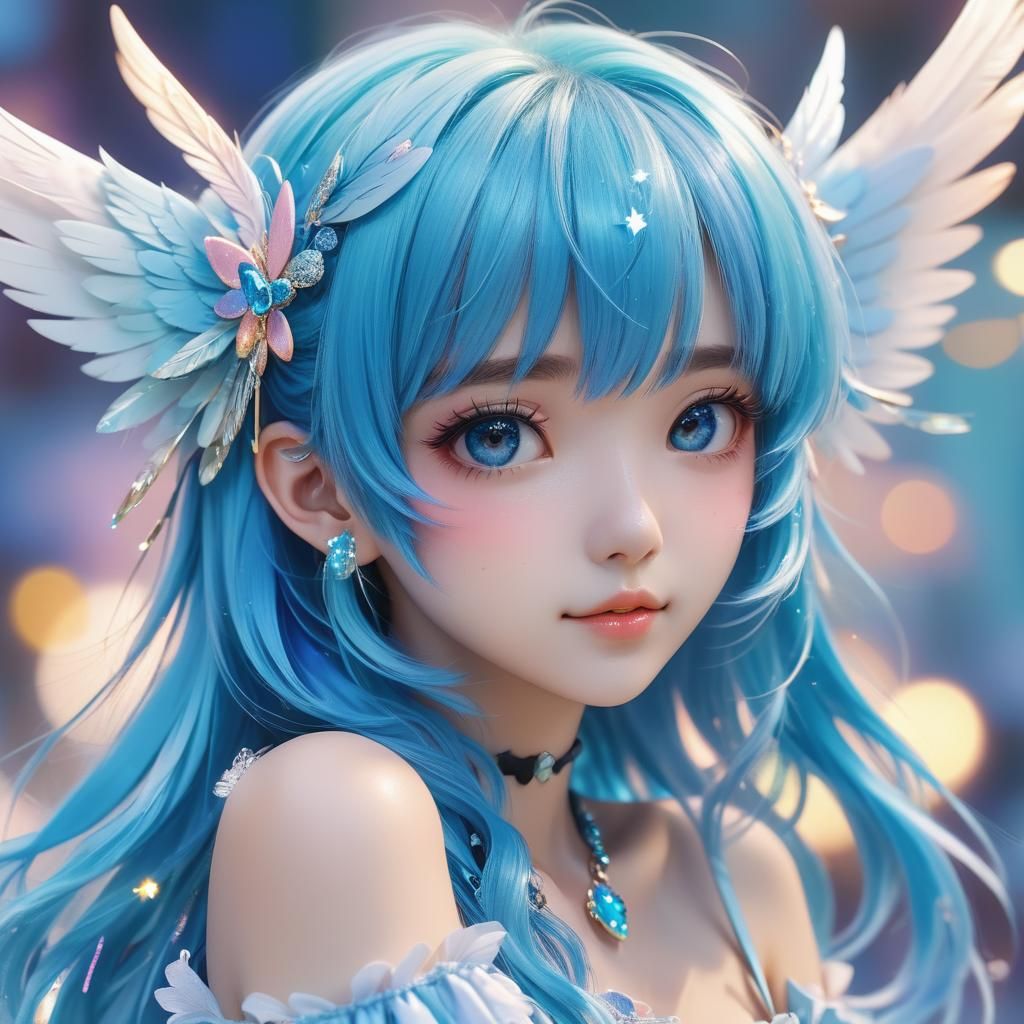 Anime Portrait of a Magical Girl with Blue Hair