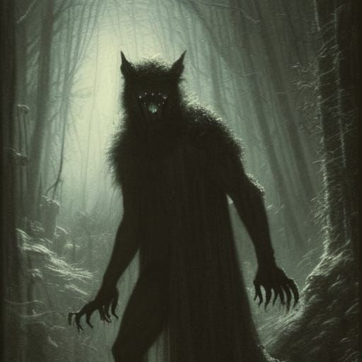Demonic Werewolf in Dark Academia Forest