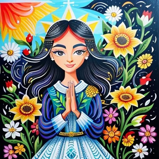 Vibrant Gouache Painting of Beauty, Kindness, and Truth