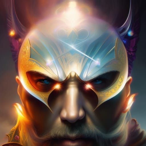 Mystical Old Man Portrait with Nebula Sky