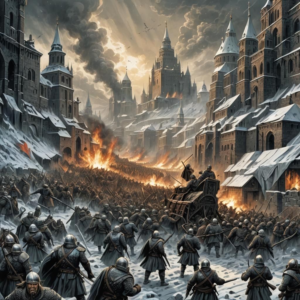 Epic Siege Scene in Comic Book Art Style